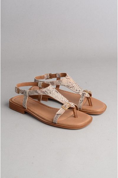 SEÇ KUNDURA SELECT 16219 SANDALE FLIP FLOP DE DAME DIN PIELE VERITABILĂ BEIGE SNAKE