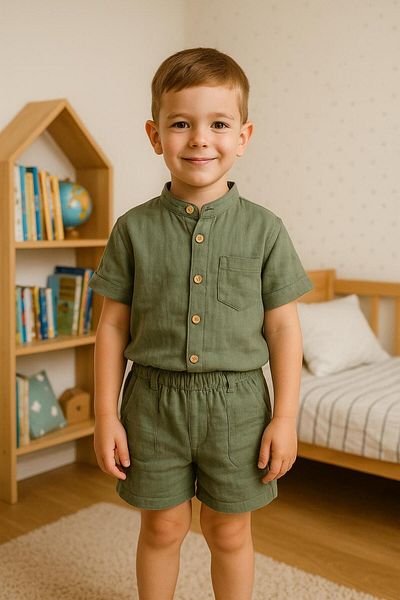 MUMİKİDS Short Sleeve Boys' Judge Collar Shirt and Shorts 2-Piece Suit