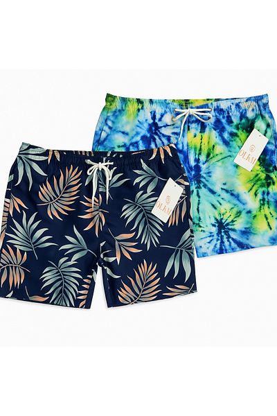 style iconic Men’s Summer Beach Shorts – 2-Piece Combo (Leaf & Tie-Dye)