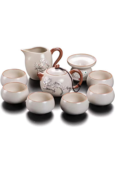 Genel Markalar Otantik Dragon Motifli Gümüş Kakmalı Asya Kültürü Seramik Çay ...