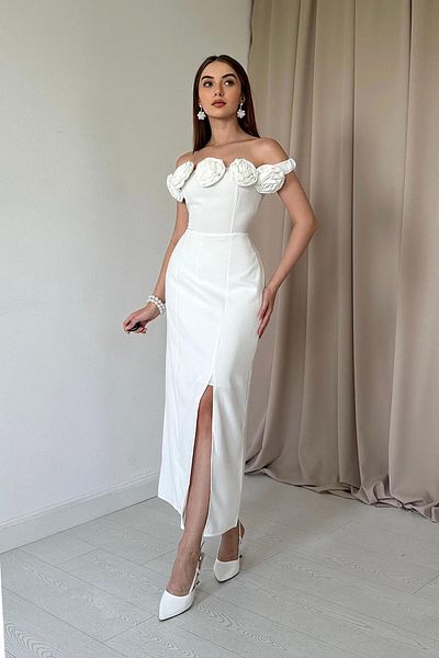 Elbee Fashion Woman Φόρεμα Madonna με γιακά με τριαντάφυλλο