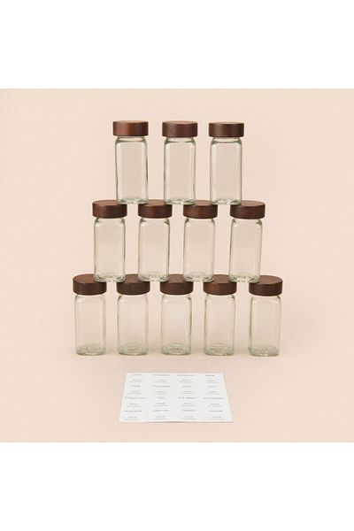 MATMEL Akasya 12-Piece Spice Rack Set - Transparent / Brown - 120 ml