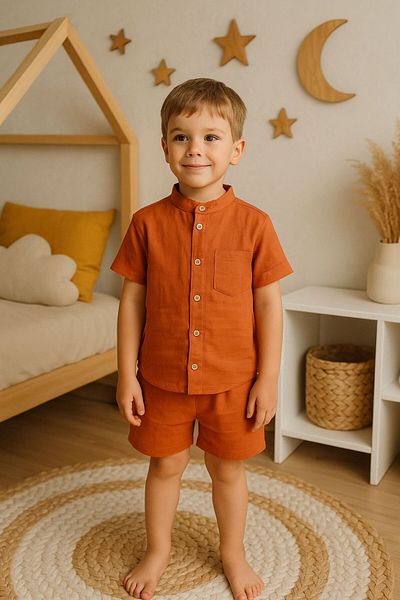MUMİKİDS Short Sleeve Boys' Judge Collar Shirt and Shorts 2-Piece Suit