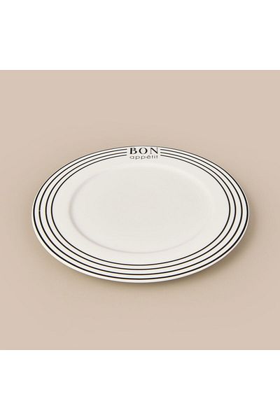 MATMEL Kitchen Elegant Curves Porcelain Serving Plate - Black / White - 25 cm
