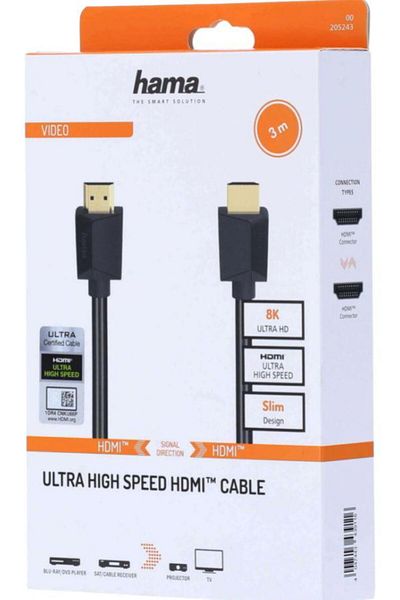 Hama Hama 205243 Cable, HDMI - HDMI, 8k, Ethernet, 3 meters (Black)
