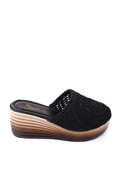 Papuçsepeti Shoe Basket Jade 4740 Women's 8 cm Wedge Heeled Straw Knitted Slippers