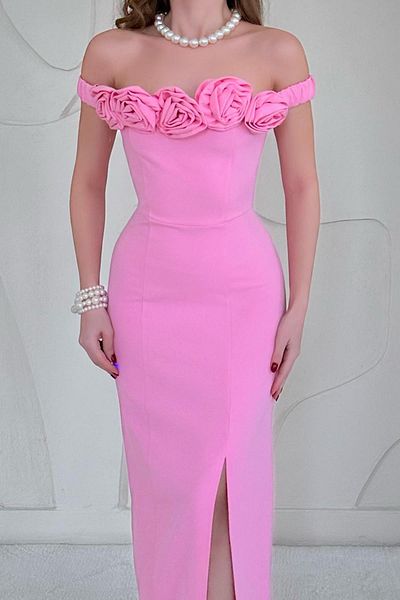 Elbee Fashion Woman Madonna Collar Rose Dress