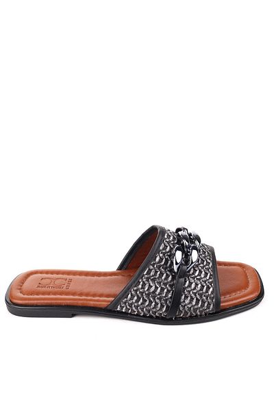 Papuçsepeti Shoe Basket Zş05 Chain Detailed Straw Daily Women's Slippers