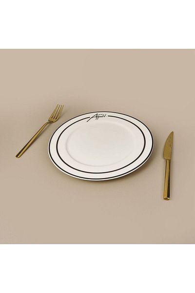 MATMEL Kitchen Elegant Curves Porcelain Serving Plate - Black / White - 25 cm