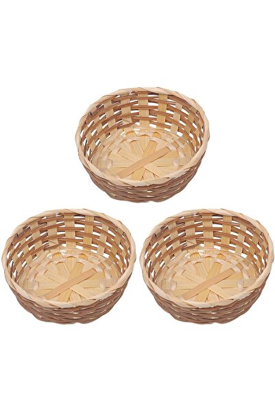 abnturk 8 X 18 Cm Bambu 3’Lü Örgülü Sepet Ekmek Servis Meyve Sepeti
