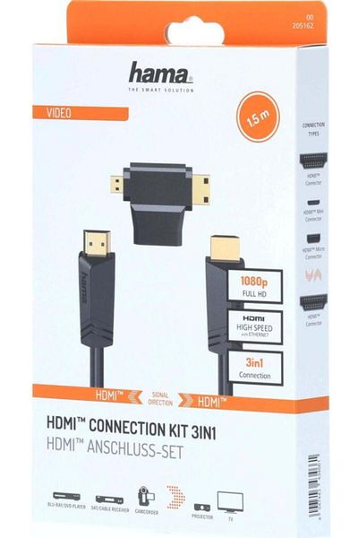 Hama Cablu Hama 205162, HDMI - HDMI, Ethernet, 4k, 1.5 m + Adaptor HDMI (Negru)