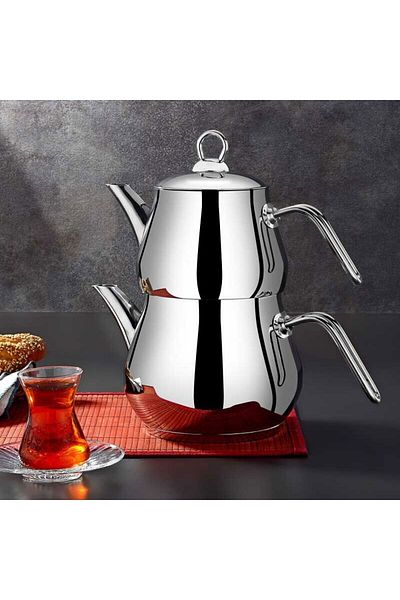 MATMEL Çayeli Midi Steel Teapot Set - Gray - 1.8 Lt + 1 Lt
