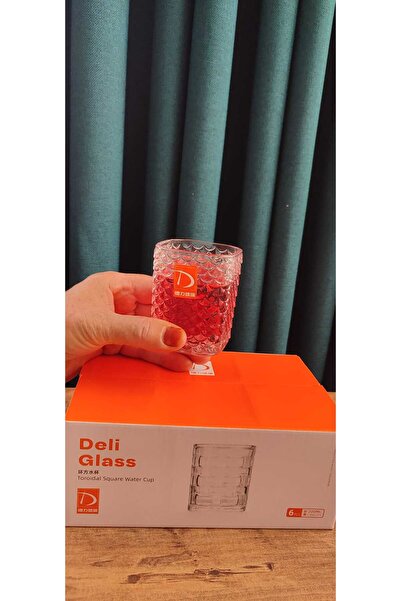 ORTAKÖY CENNETİ Modern Angular Glass of Wine 6 Ad Deli Soga Quality 200 Cc 8 cm Height 6.5 cm Width Stylish Appearance