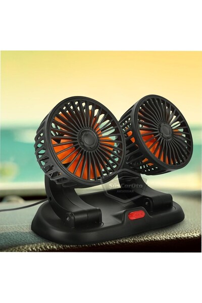 sky 2 Kademeli Çift Başlı 360 ° Dönebilen Araç Fanı 12V USB Girişli Oto Fan S...