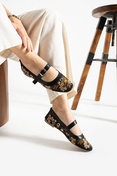 redtan Black Embroidered Women's Ballerinas |   Flower Embroidered Mesh Ballerinas |   Lightweight Comfortable Sole Stylish Casual Shoes