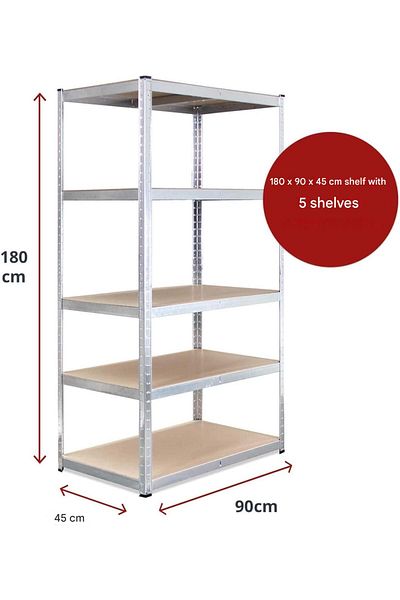 G-Rack Metal Storage Shelf, 180 X 90x 45 Cm, 5 Shelves, 175kg/shelf, Steel Frame Material