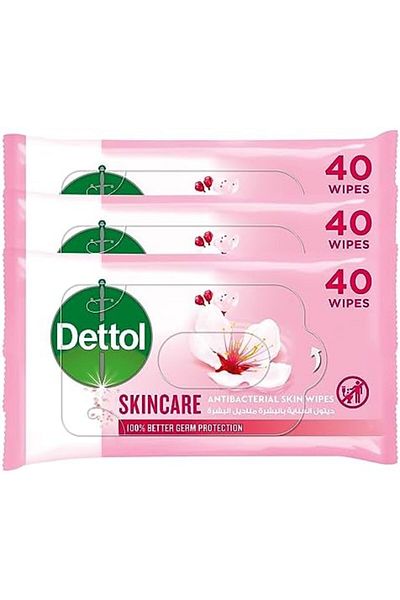 Dettol Antibacterial Skincare Wipes, 40 wipes, 2 packs + 1 free