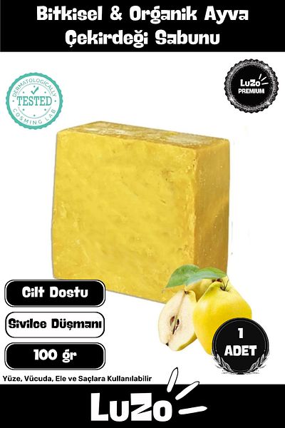 LuZo Premium 100% Natural Organic Facial Hair Body Skin Balancing Beautifully Scented Quince Seed Soap 1 Piece