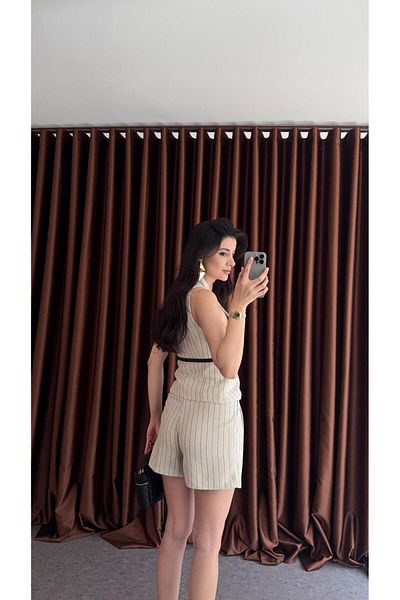 HAZELANNA Lined Striped Linen Vest-Shorts Set