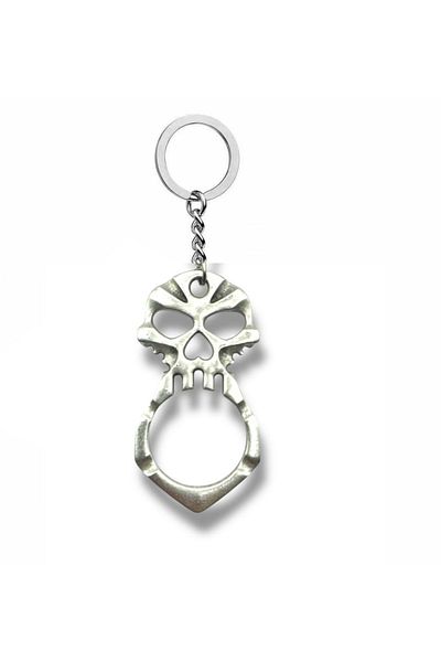 Herşey Nota Metal Keychain with Skull Figure – Gothic Style Silver Color Unisex Accessory