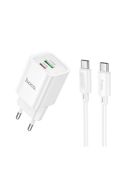 Hoco Încărcător rapid PD30W cu porturi USB-C și USB-A, încărcare rapidă 3.0, cablu USB-C inclus, alb
