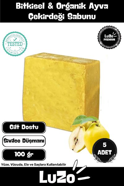 LuZo Premium 100% Natural Organic Facial Hair Body Skin Balancing Beautifully Scented Quince Seed Soap 5 Pieces
