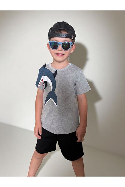 Patriko Boy's Summer Shark Design Gray Color T-Shirt Shorts Bottom Top Set