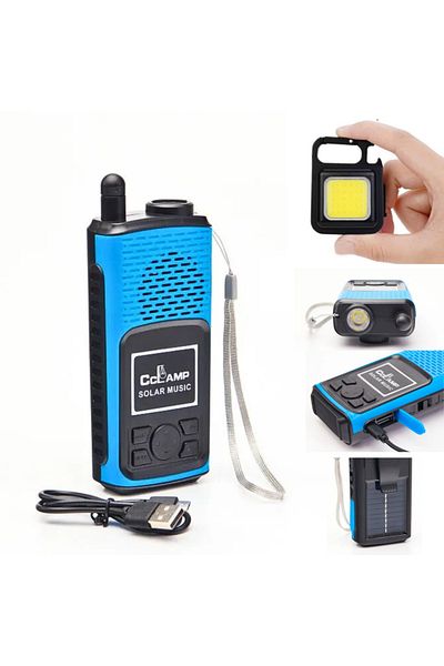 FİAPFO Set Multifunctional APF® – Difuzor Bluetooth Solar Albastru cu Radio FM & Breloc Metalic