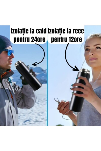 OEM Thermos with LED touch display, temperature indicator, stainless steel, smart bottle, 500ml, black