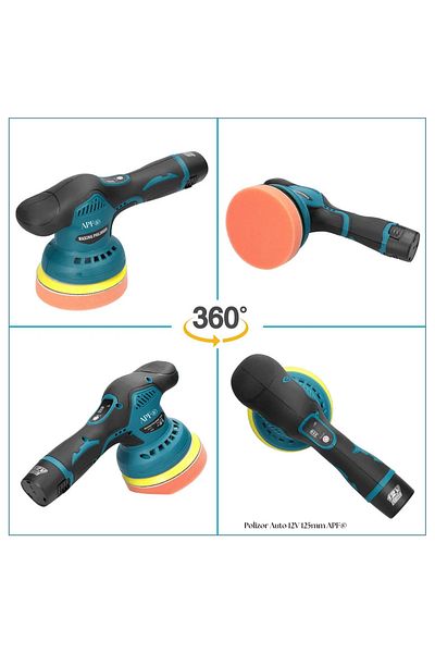 FİAPFO Masina de Polisat cu Excentric APF® 12V, 125mm, 8 Trepte Viteza, 2 Baterii, + Bratara Magnetica