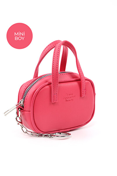 SHAKA Fuchsia Shk210 Faux Leather Single Compartment Zippered Handbag and Charm Bag Accessory