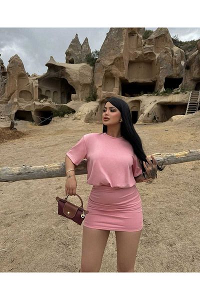 aytenli Crew Neck Short Sleeve Top Loose Bottom Side Shirring Tight Mini Length Modal Dress