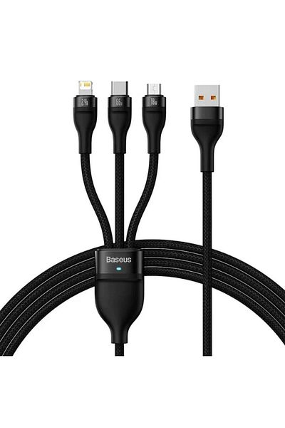 Baseus Cablu de date 3in1 Baseus Flash Series 2 CASS040001, USB - USB-C + micro USB + Lightning, 66W, 1.2m