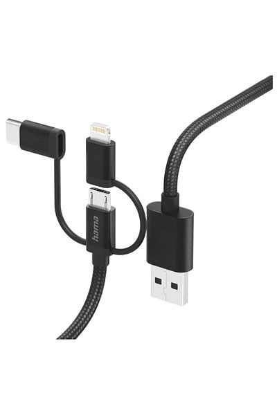 Hama Data cable 3 in 1 HAMA 201536, USB-A - MicroUSB/Lightning/USB-C, 1.5m (Black)