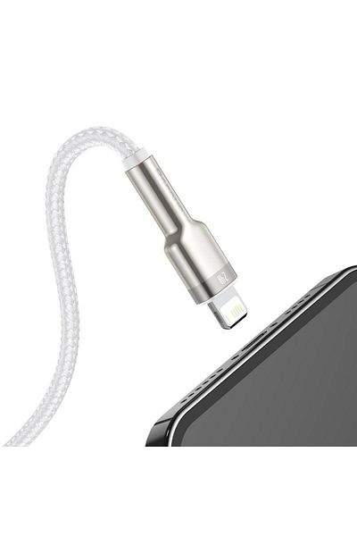 Baseus Cablu pentru incarcare si transfer de date Baseus Cafule Metal, USB/Lightning, 18W, 2.4A, 1m, Alb