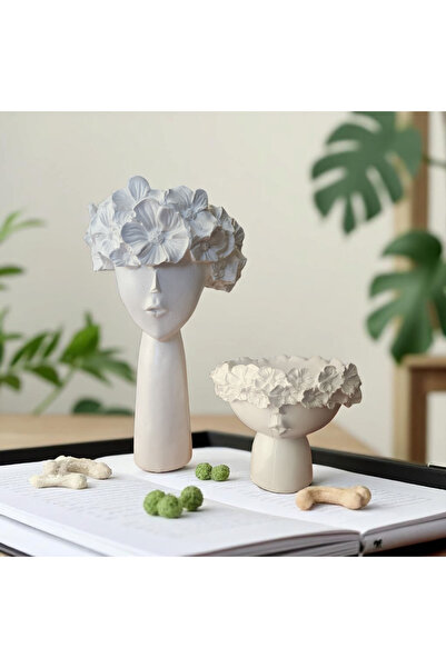 Pura Design Büyük Boy Çiçekli Kızlar modern iskandinav bohem dekoratif 2li vazo seti (30 cm-14 cm)