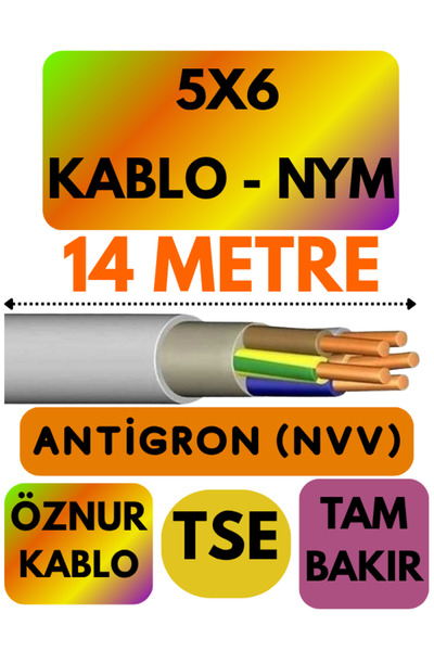 Avarson Öznur 5X6 ANTİGRON (NYM) Kablo (Gri) Metre Seçenekli 14 METRE