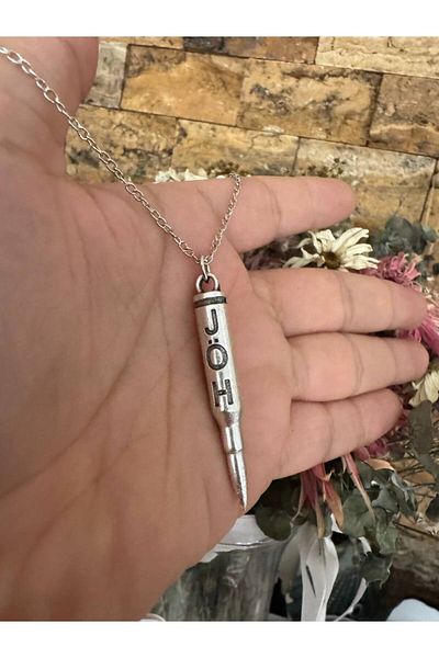 Herşey Nota Jöh Written Bullet Figured Necklace – Silver Color Zamak Metal Unisex Military Jewelry