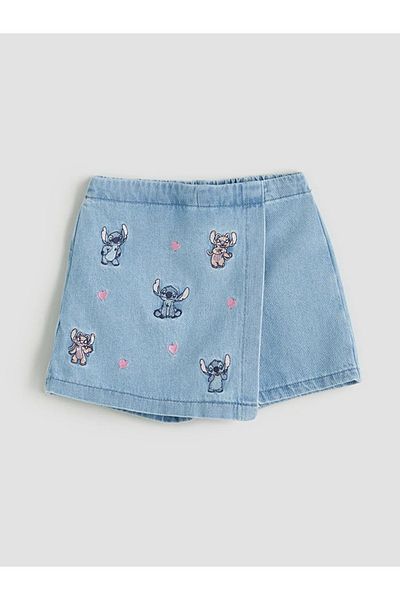 LC Waikiki Pantaloni scurți pentru fete cu broderie Indigo LCW Kids