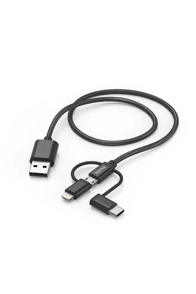 Hama Data cable 3 in 1 HAMA 201536, USB-A - MicroUSB/Lightning/USB-C, 1.5m (Black)