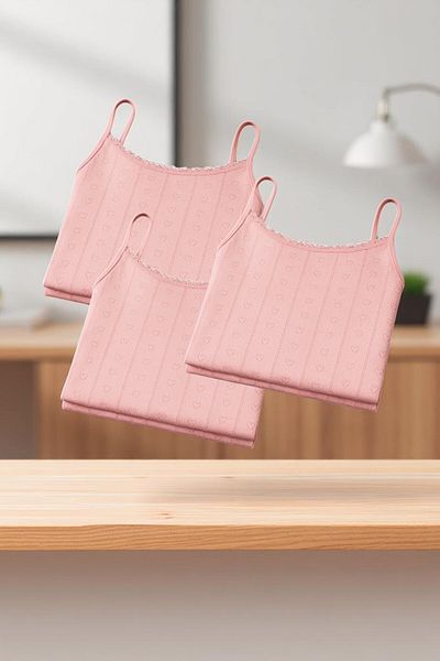 QKK Women's 100% Cotton Jacquard Soft Fabric Powder Thread Strap 3-Piece Undershirt Qi̇3K13Lk4E.3L
