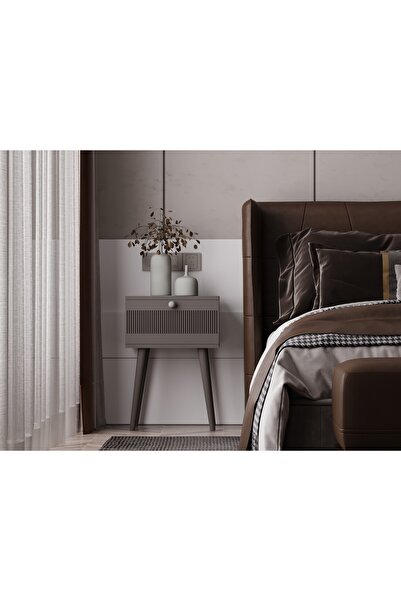melura home MELURA KOMODİN GRİ %100 MDF LAKE BOYALI AHŞAP AYAK
