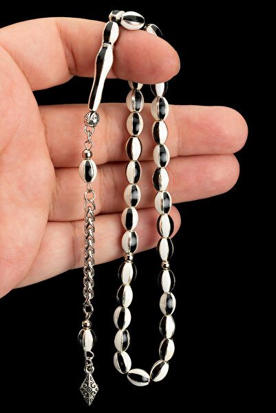 EHİNOS Siyah Beyaz Özel Tasarım Metal Tesbih