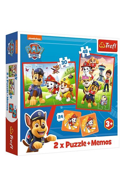 Trefl Set of 2 puzzles + Trefl memory game - Paw Patrol, Team in action, 30/48 pieces