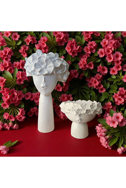 Pura Design Büyük Boy Çiçekli Kızlar modern iskandinav bohem dekoratif 2li vazo seti (30 cm-14 cm)
