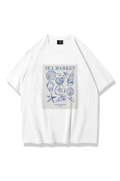 Trendiz Unisex Sea Market Tshirt Λευκό