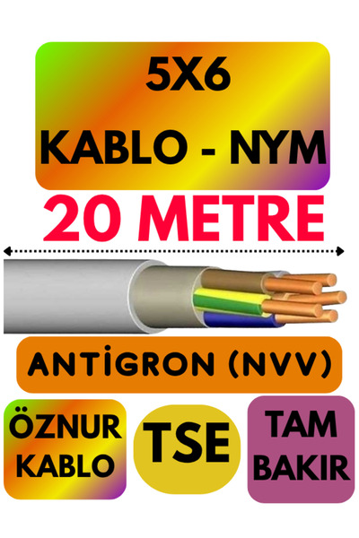 Avarson Öznur 5X6 ANTİGRON (NYM) Kablo (Gri) Metre Seçenekli 20 METRE