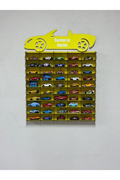 wudie Oyuncak Araba Rafı 50'li Temalı Sarı (HOTWHELS VE MATBOX ARABALARI IÇİN UYGUNDUR)