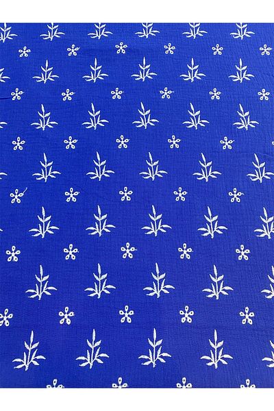 Yiğit Kumaş Embroidered Muslin Fabric Saks Blue