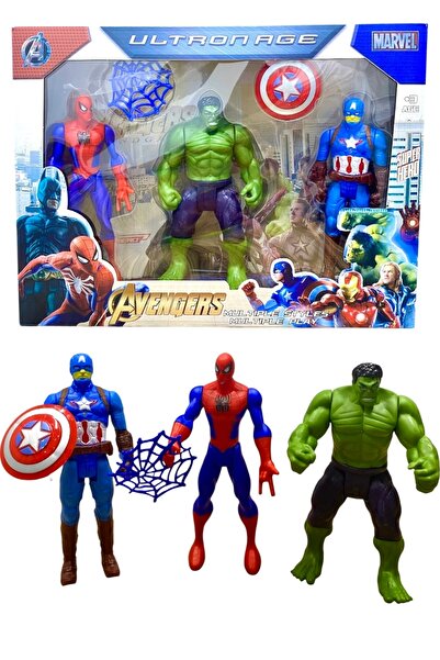 Furkan Toys Süper Kahramanlar Işıklı 3 Lü Figür Oyuncak Kaptan Amarika Örümce...